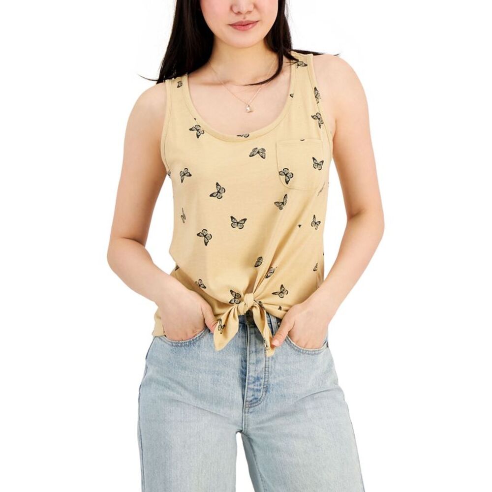 Juniors' Printed Tie-Hem Tank Top